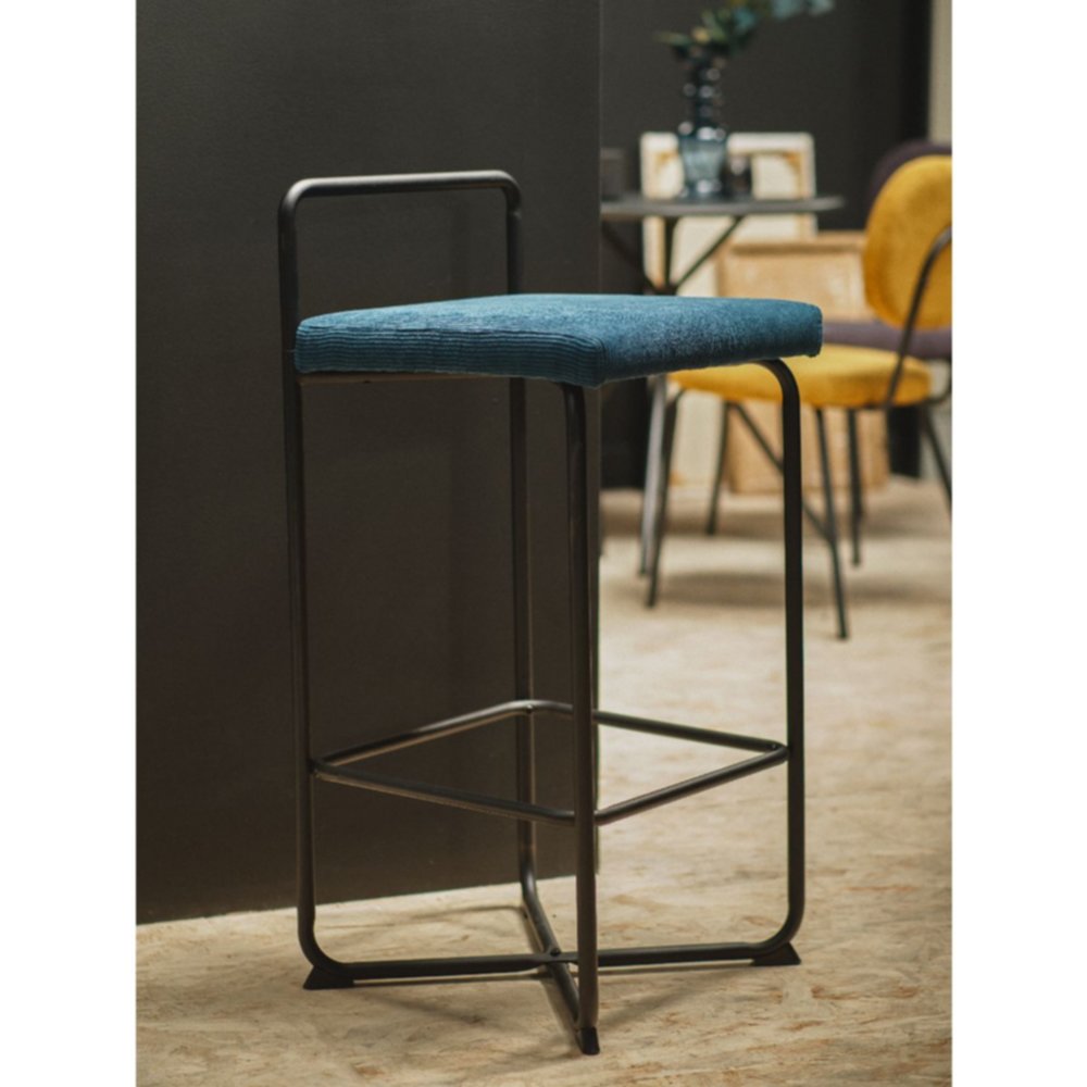 Tabouret de bar Paon  40 x 40,5 x 85,5 cm velours bleu canard - TODAY