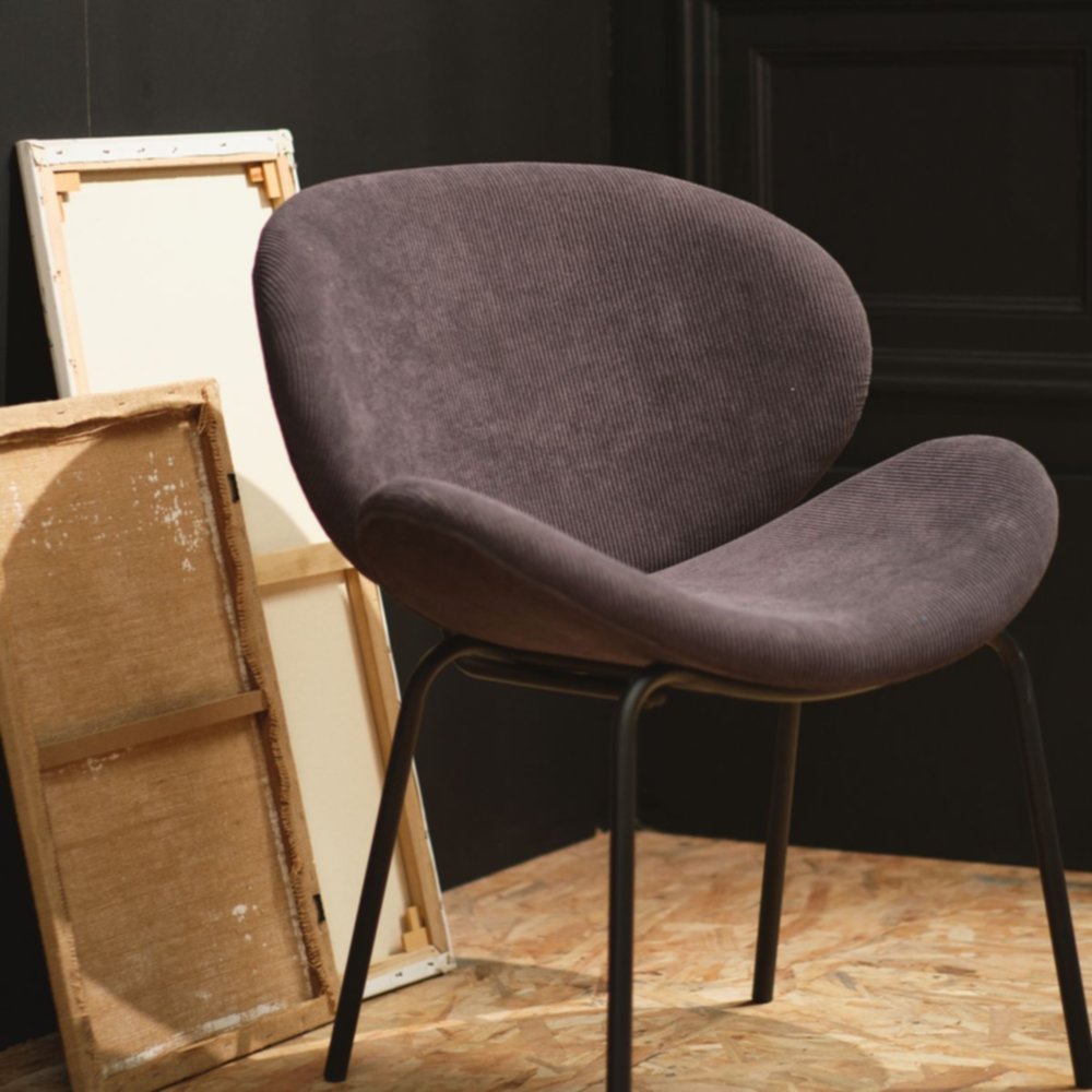 Fauteuil d'intérieur arrondi Fusain 66,5 x 74 x 79 cm velours gris - TODAY