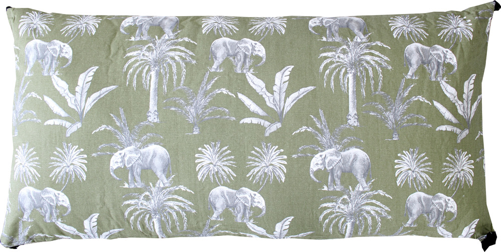 Coussin imprimé éléphants indiens 55 x 110 cm vert - ROCLE