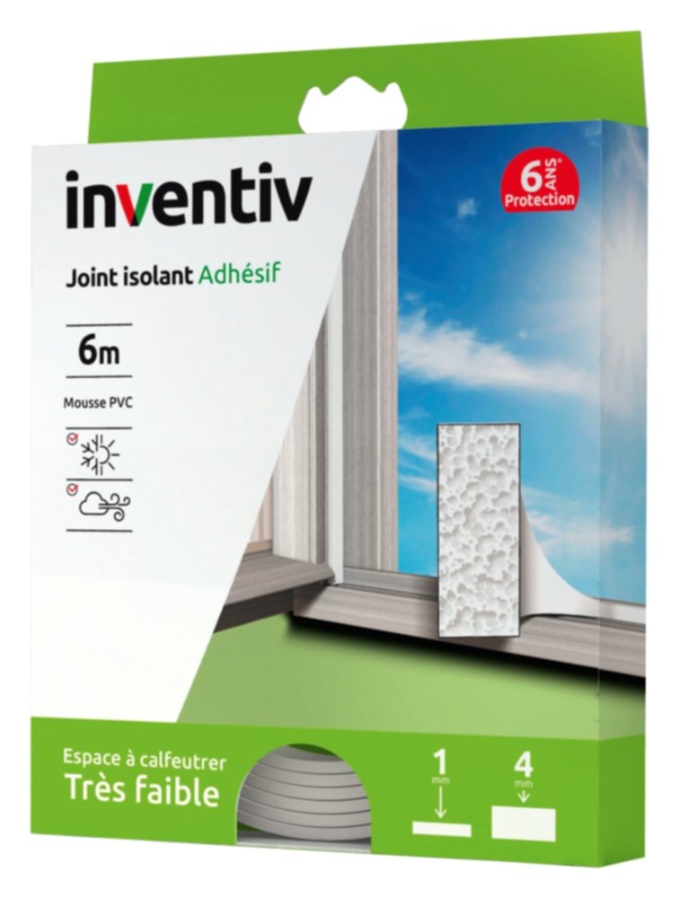 Joint isolant Mousse PVC Adhésif 1-4mm L6m Blanc - INVENTIV