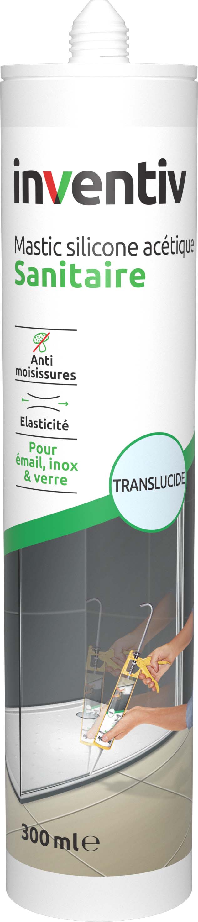 Mastic sanitaire acétique translucide 300 mL - INVENTIV