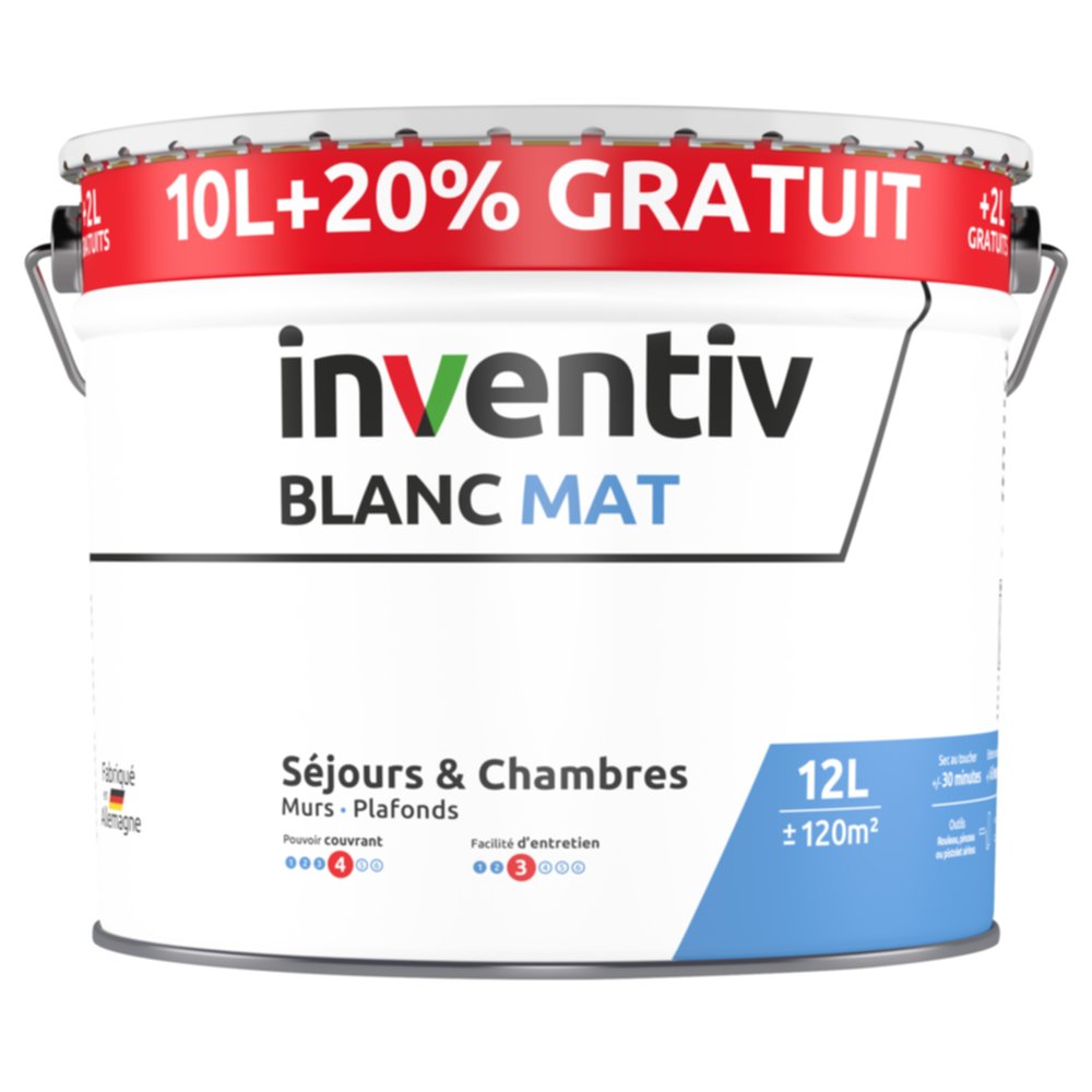 Peinture murs & plafonds bicouche blanc mat 10 L+20% - INVENTIV