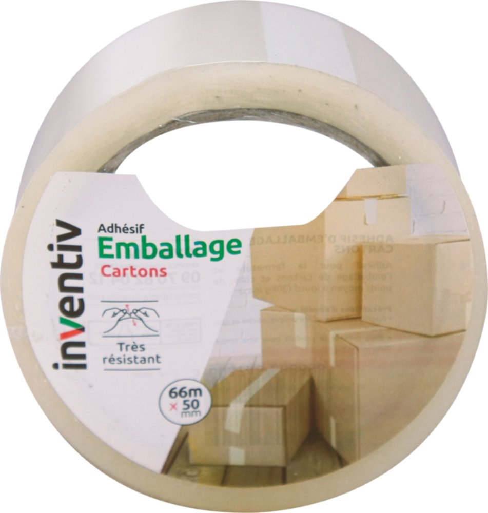 Ruban d'emballage transparant 66mx50mm - INVENTIV