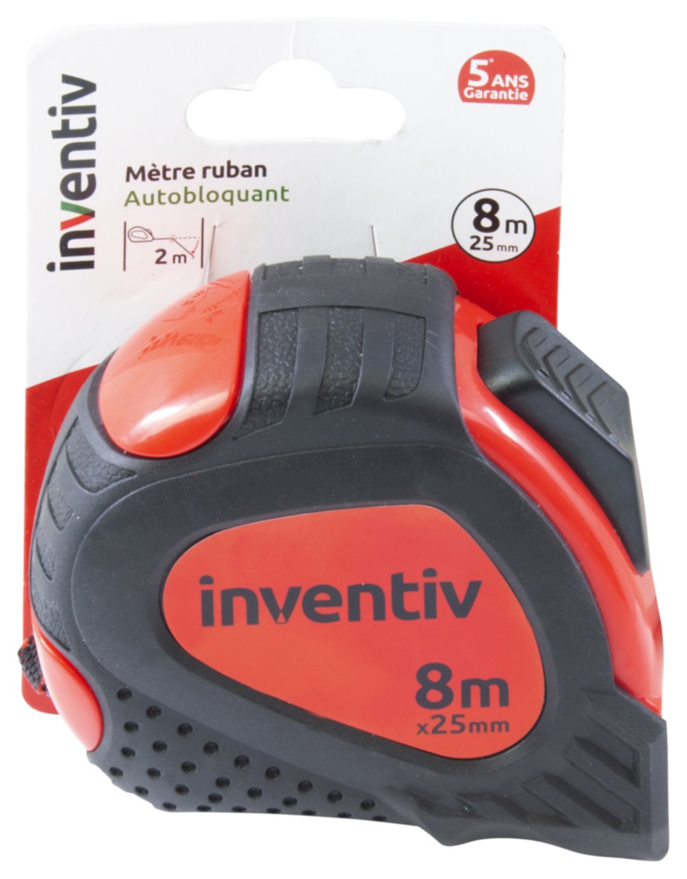 Mètre ruban bi-matière 8m x 25 mm - INVENTIV