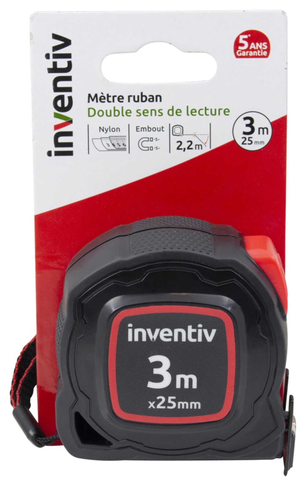 Mètre ruban Premium bi-matière 3m x 25 mm - INVENTIV