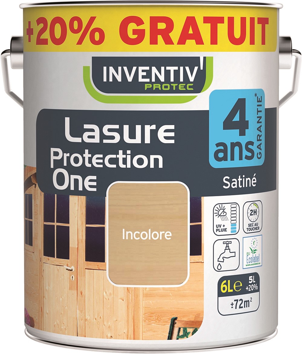 Lasure protection one 5L + 20 % gratuit - teinte chêne clair - INVENTIV