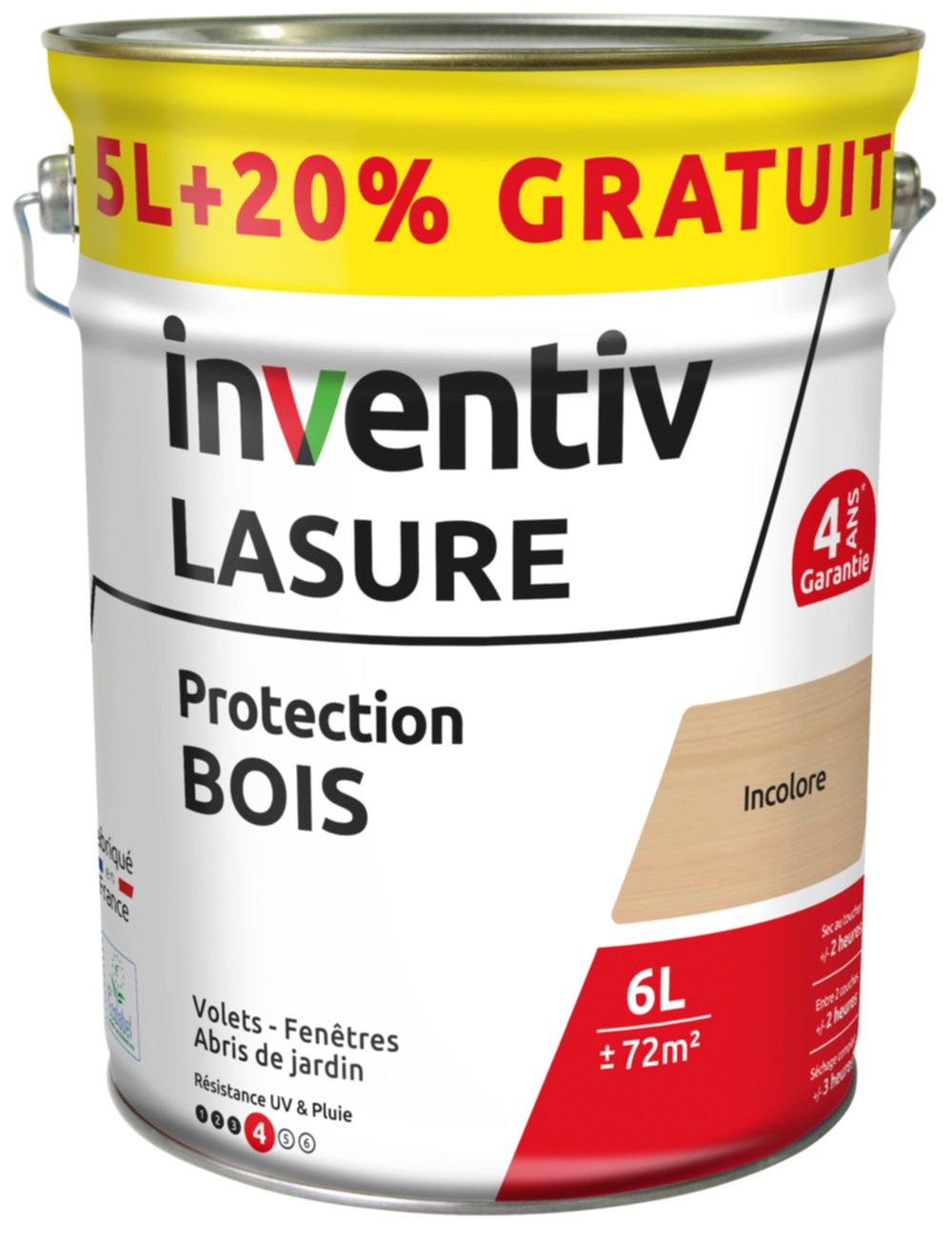 Lasure 4 ans chêne clair 5 L+20% - INVENTIV