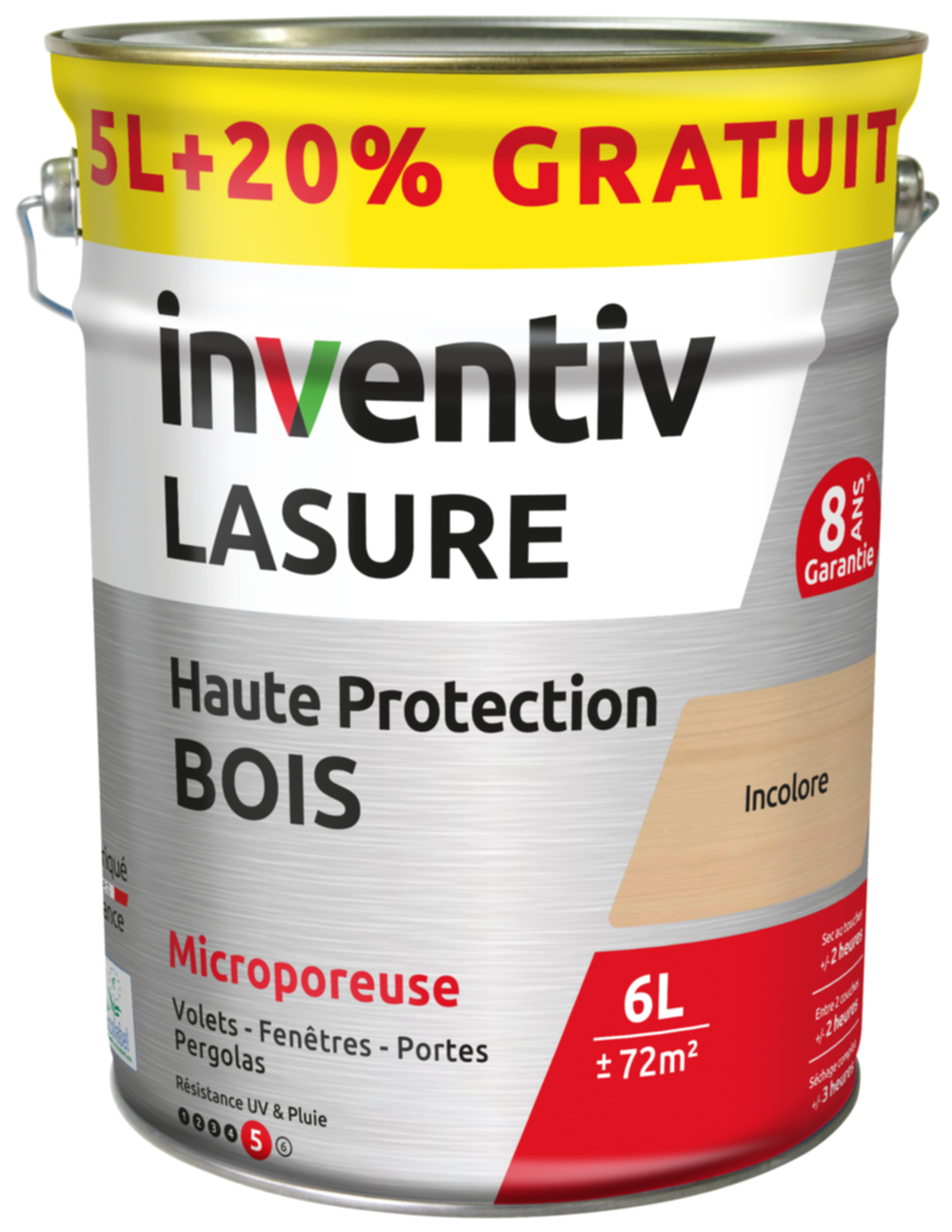 Lasure Haute Protection bois 8 ans chêne moyen 5L+20% - INVENTIV