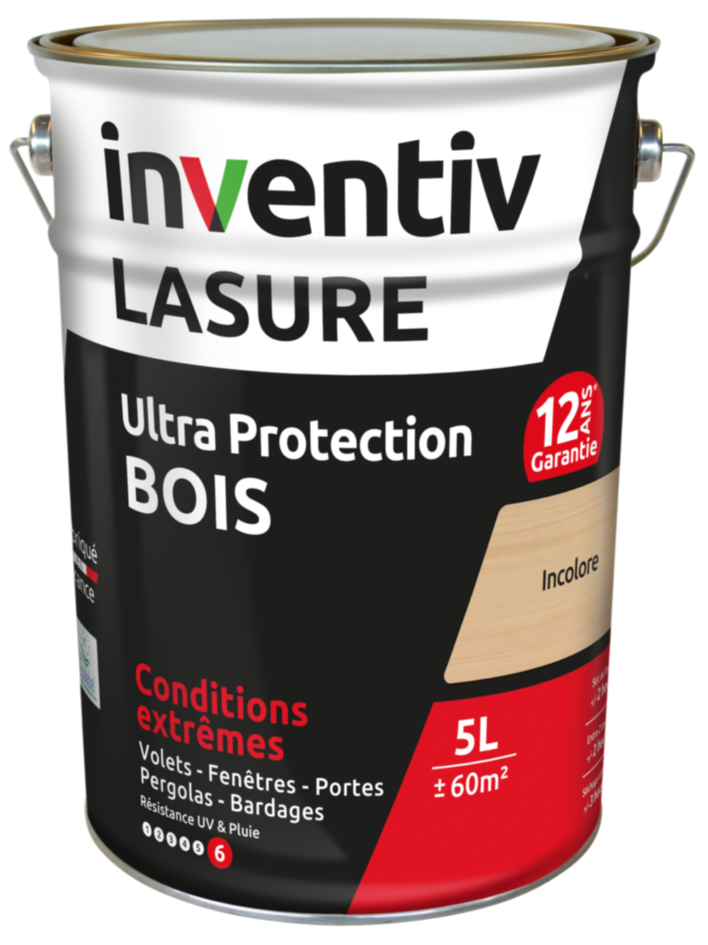 Lasure 12 ans chêne moyen 5 L - INVENTIV