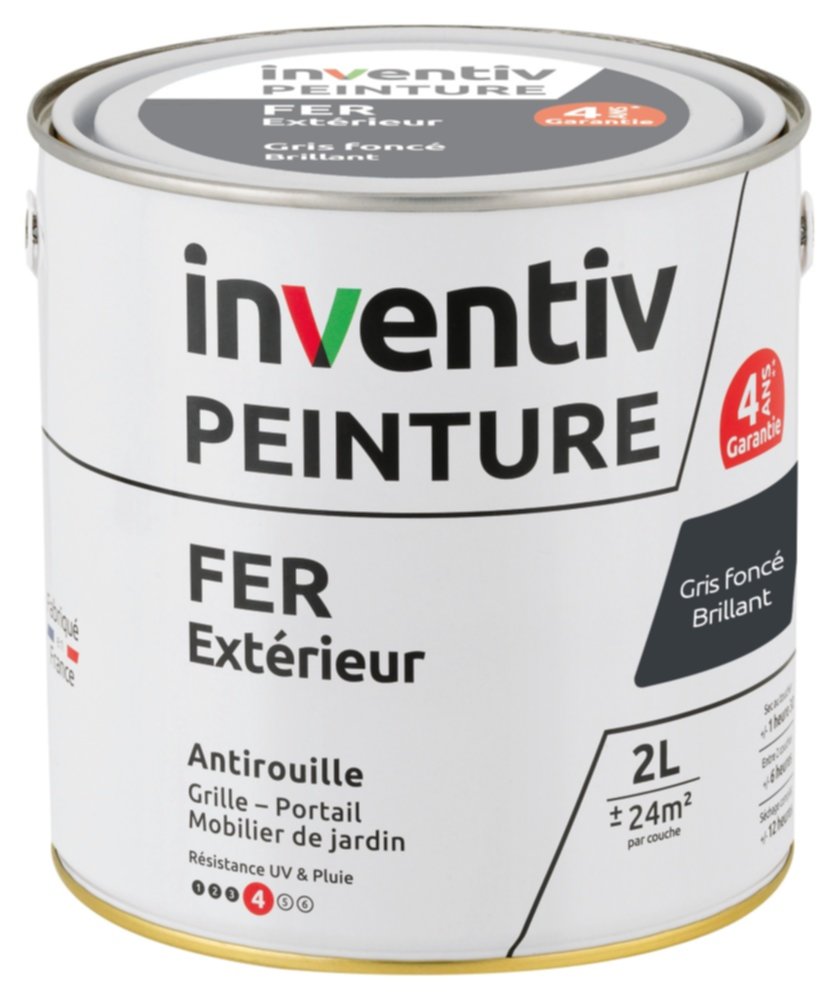 Peinture extérieure fer Garantie 4 ans gris foncé brillant 2 L - INVENTIV