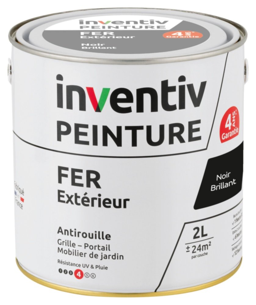 Peinture extérieure fer Garantie 4 ans noir brillant 2 L - INVENTIV