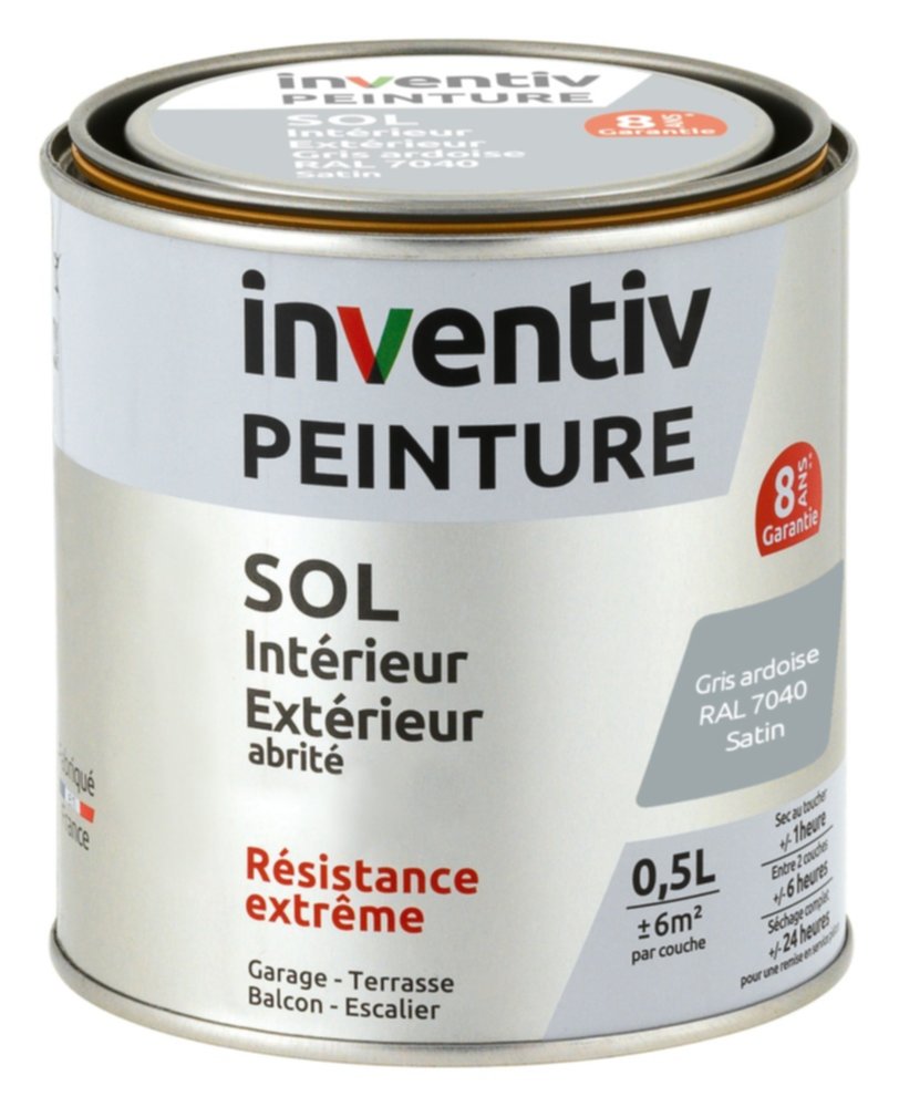 Peinture Extérieure Sol Garantie 8 ans gris ardoise satin 0,5 L - INVENTIV