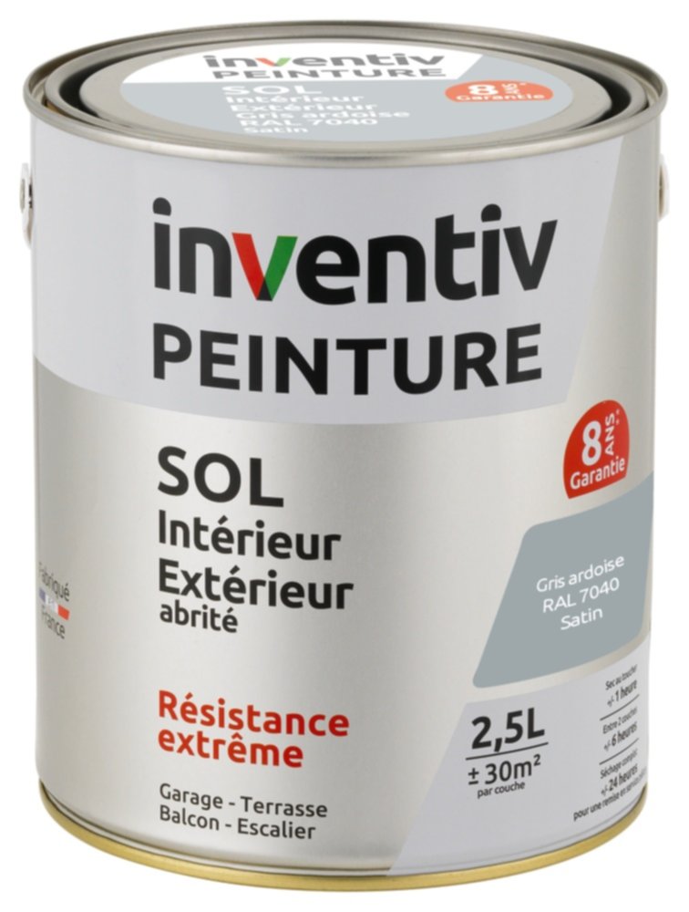 Peinture Extérieure Sol Garantie 8 ans gris ardoise satin 2,5 L - INVENTIV