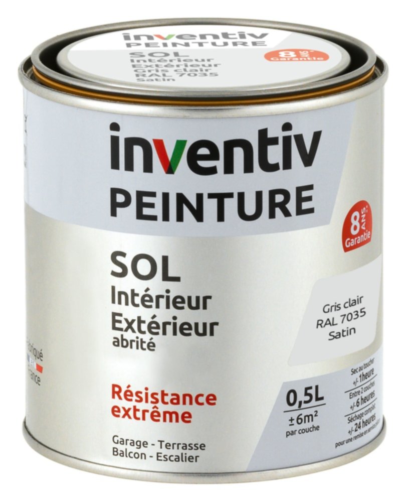 Peinture Extérieure Sol Garantie 8 ans gris clair satin 0,5 L - INVENTIV