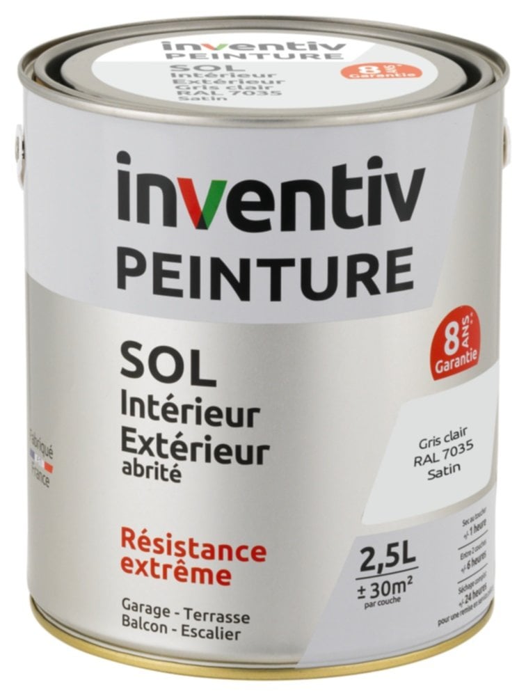 Peinture Extérieure Sol Garantie 8 ans gris clair satin 2,5 L - INVENTIV