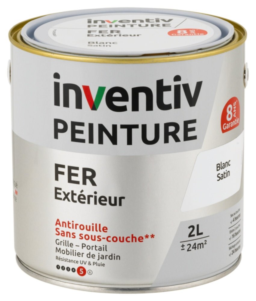 Peinture extérieure fer Garantie 8 ans blanc satin 2 L - INVENTIV