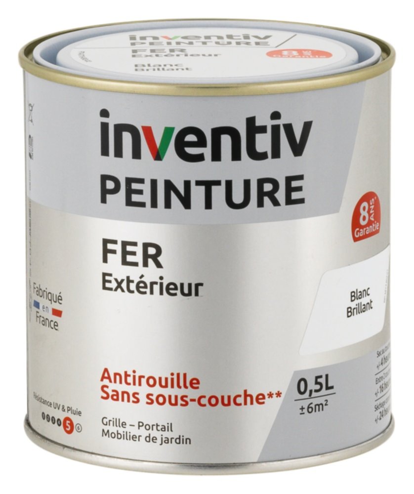 Peinture extérieure fer Garantie 8 ans blanc brillant 0,5 L - INVENTIV