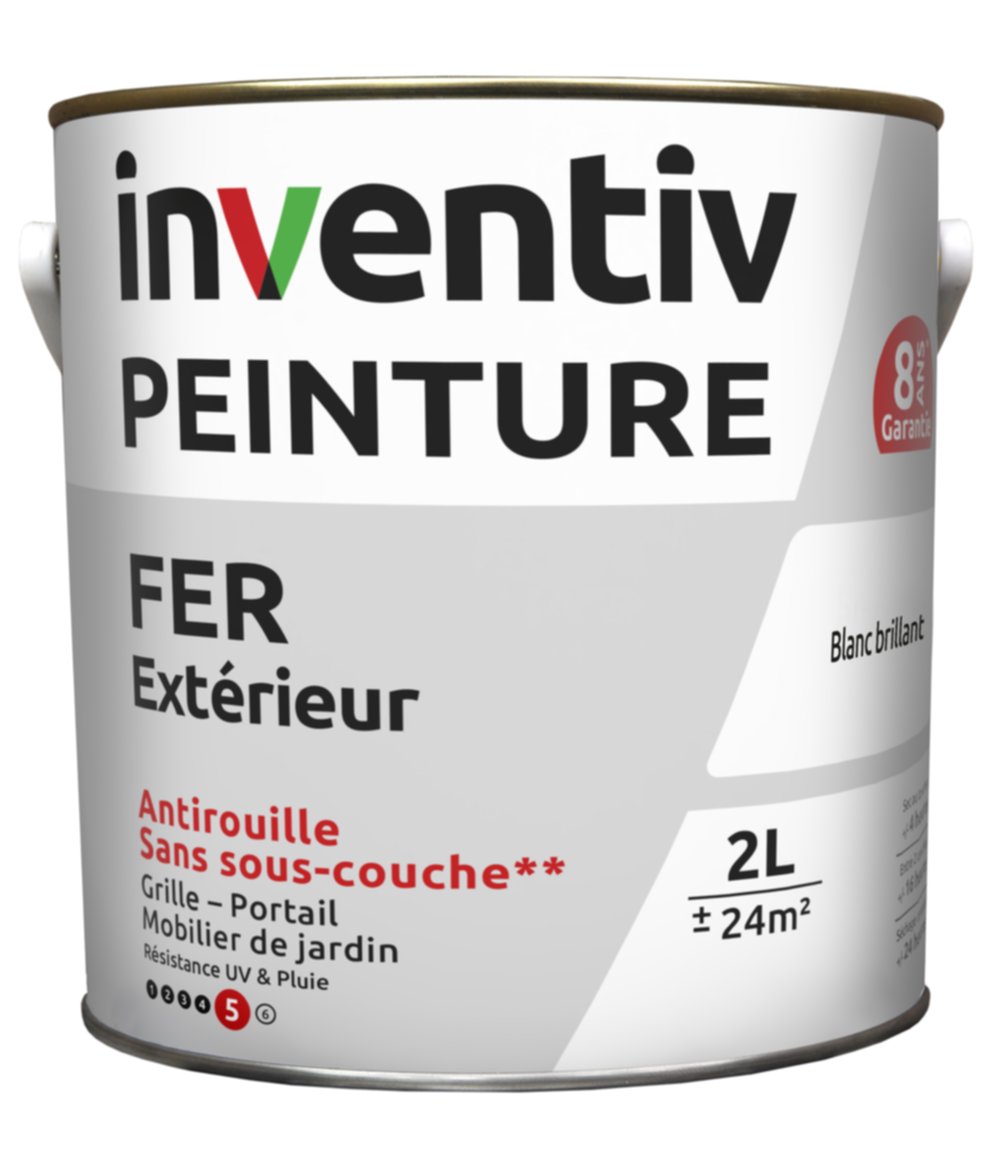 Peinture extérieure fer Garantie 8 ans blanc brillant 2 L - INVENTIV