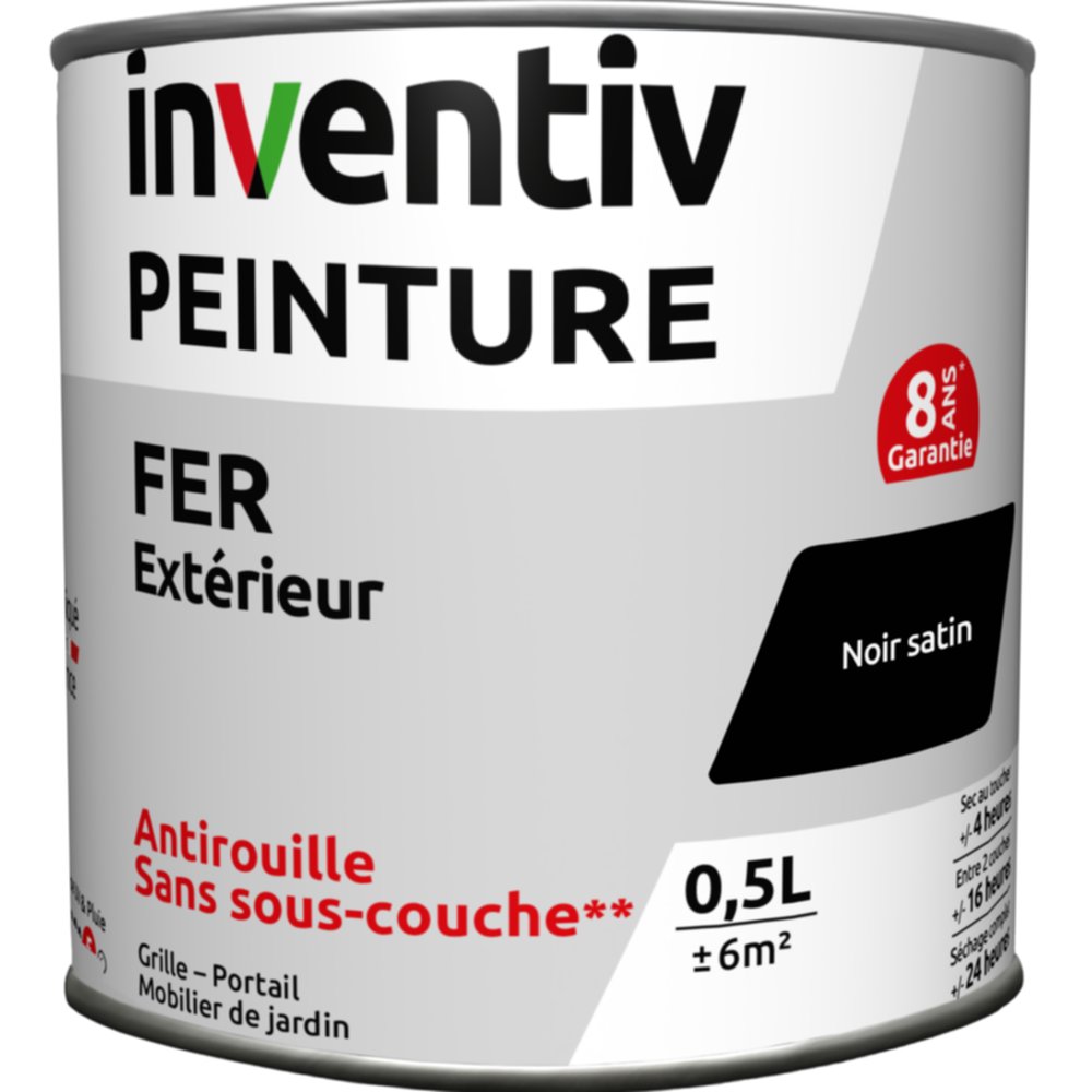 Peinture extérieure fer Garantie 8 ans noir mat 0,5 L - INVENTIV