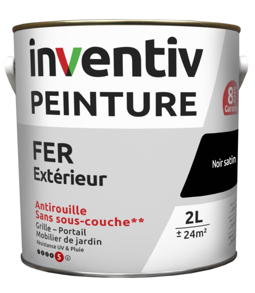 Peinture extérieure fer Garantie 8 ans noir mat 2 L - INVENTIV