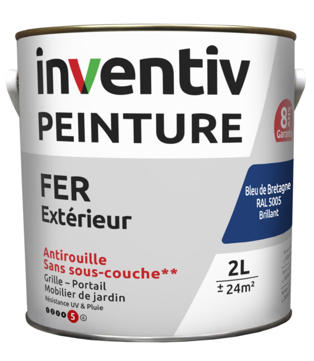 Peinture extérieure fer Garantie 8 ans bleu breton brillant 2 L - INVENTIV