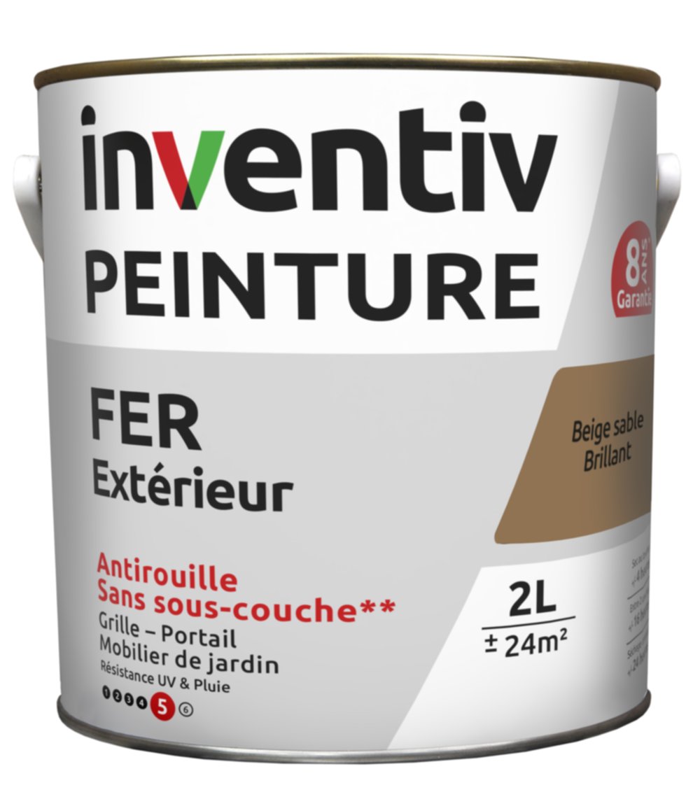 Peinture extérieure fer Garantie 8 ans beige sable brillant 2 L - INVENTIV