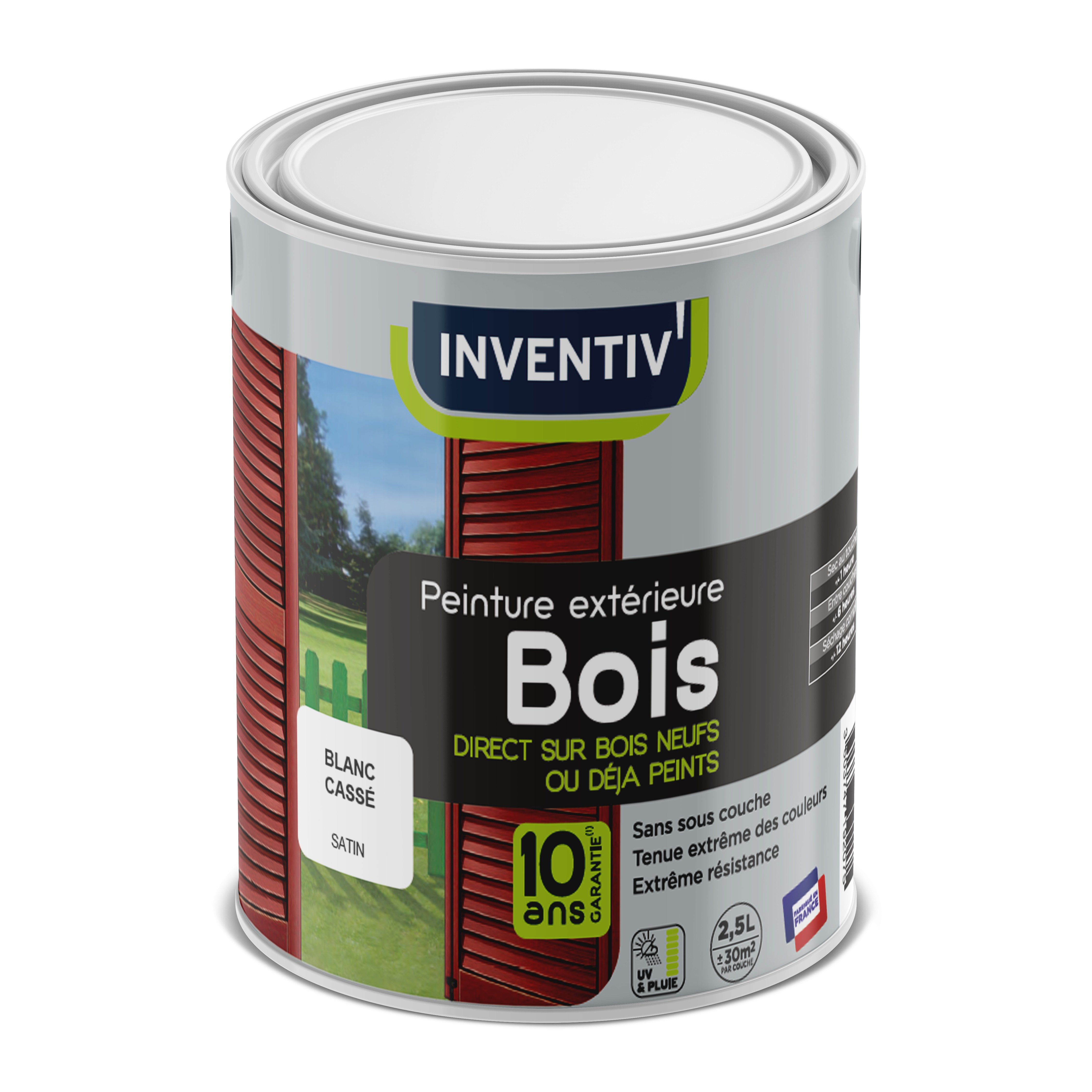 Peinture bois blanc satin 6 ans 2,5 L - INVENTIV