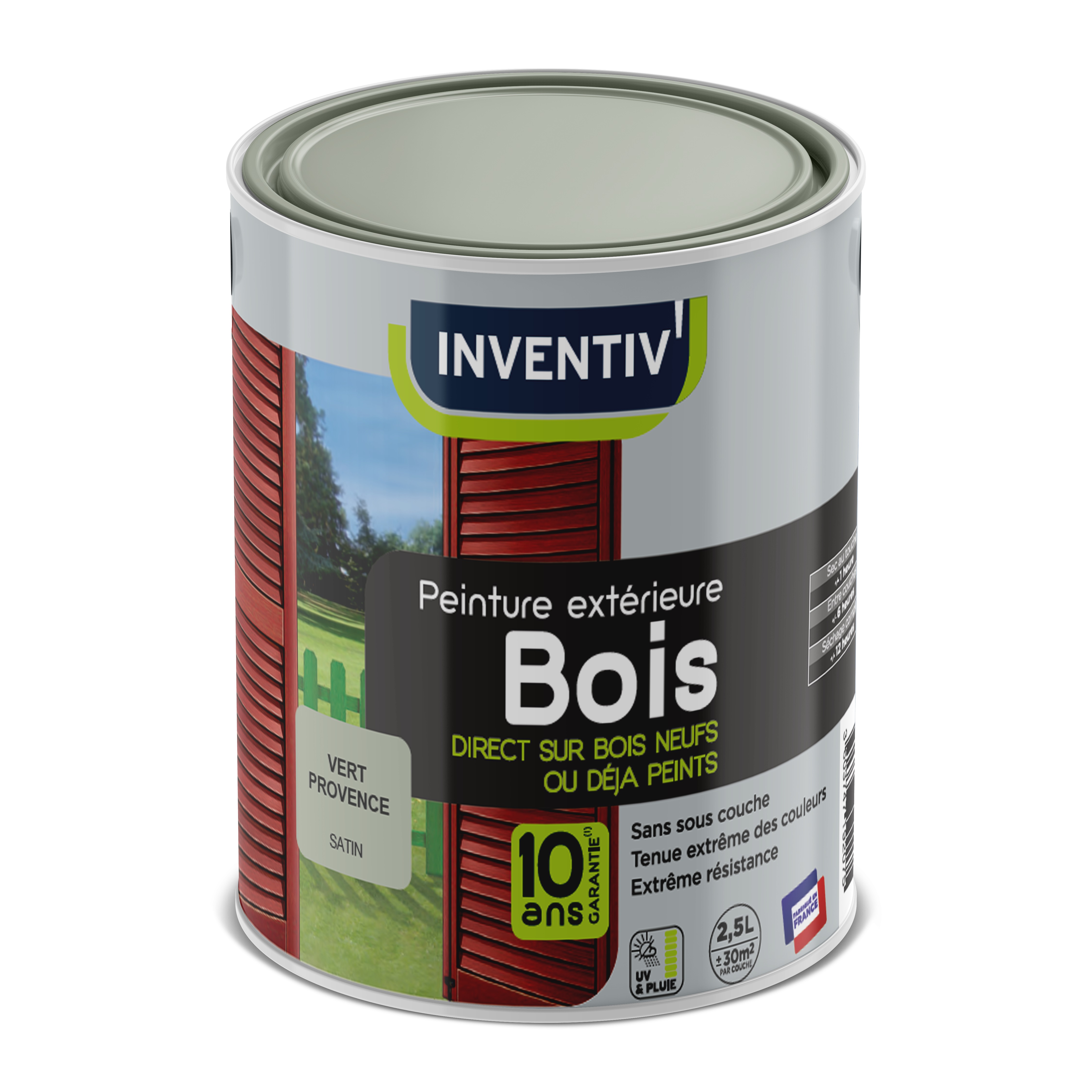 Peinture bois vert satin 6 ans 2,5 L - INVENTIV