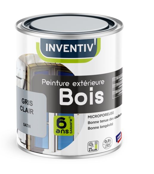 Peinture bois gris clair satin 6 ans 0,50 L - INVENTIV