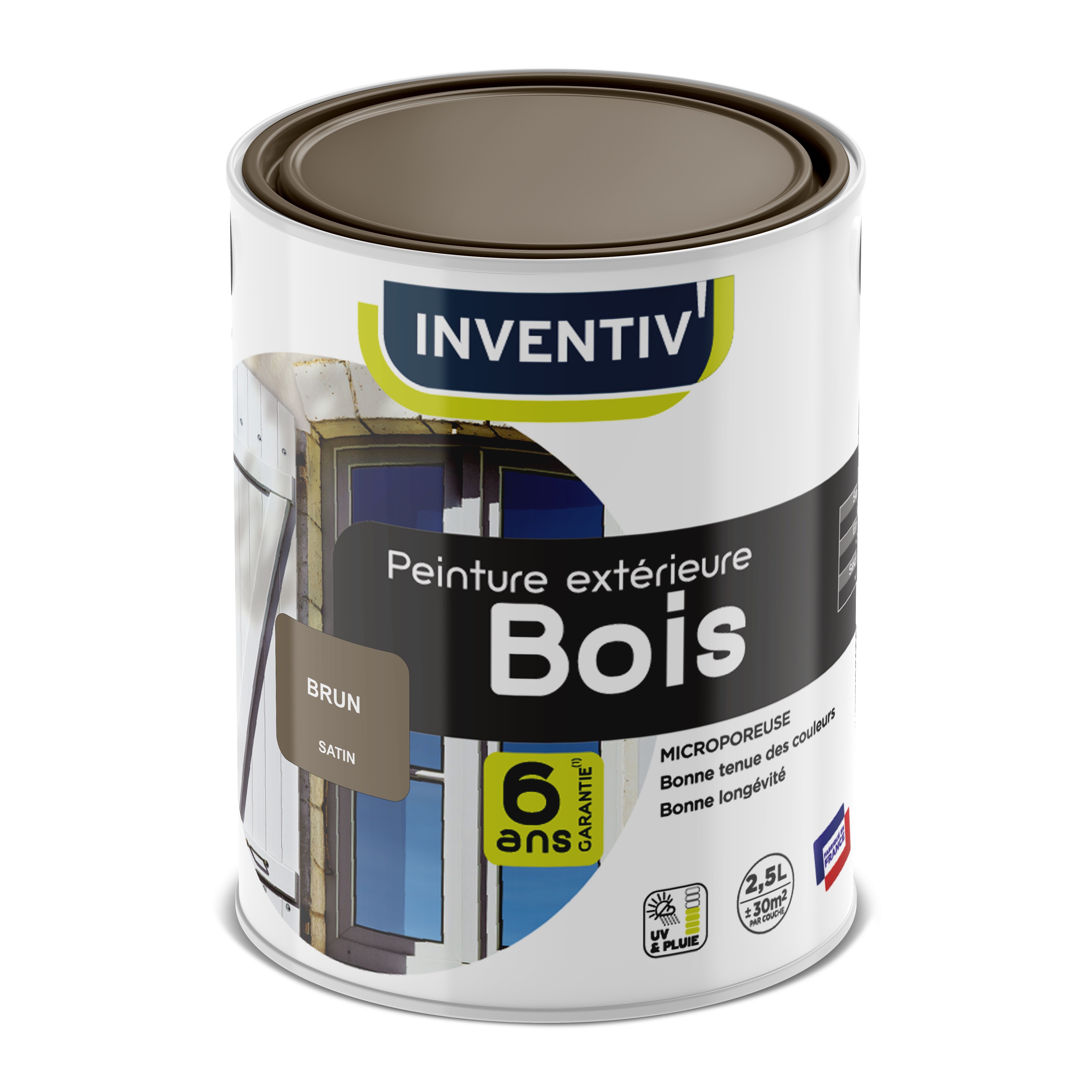 Peinture bois brun satin 6 ans 2,5 L - INVENTIV