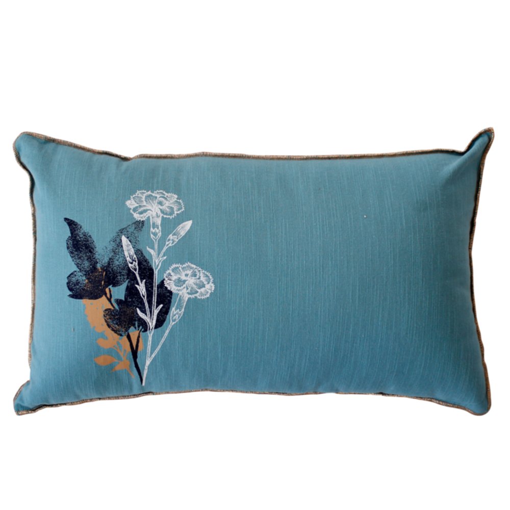 Coussin déhoussable imprimé Vegetalis 50 x 30 cm bleu vert - DECOSTARS