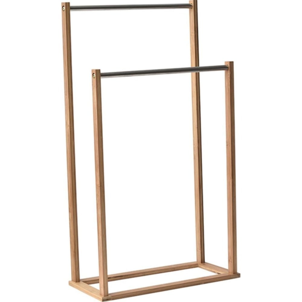 Porte-serviettes 2 barres acier inoxydable bambou - TENDANCE