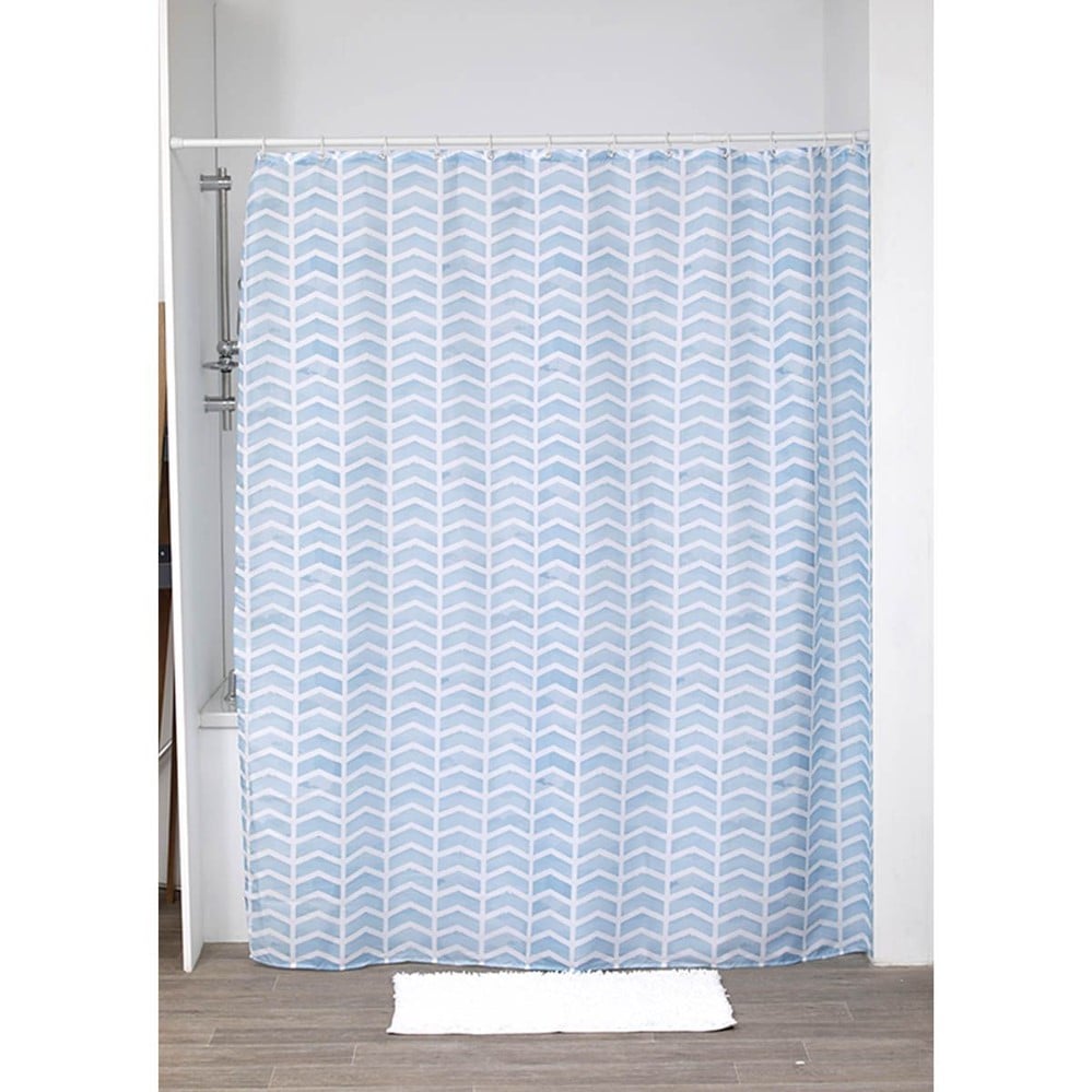 Rideau de douche polyester imprimé 180 x 200 cm /12 anneaux polypropylène blanc oceane