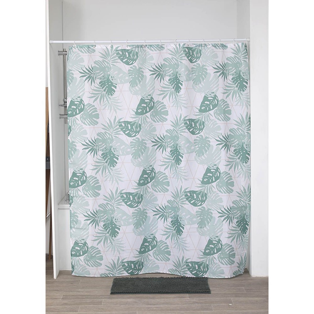 Rideau de douche polyester imprimé 180 x 200 cm /12 anneaux polypropylène blanc Janeiro