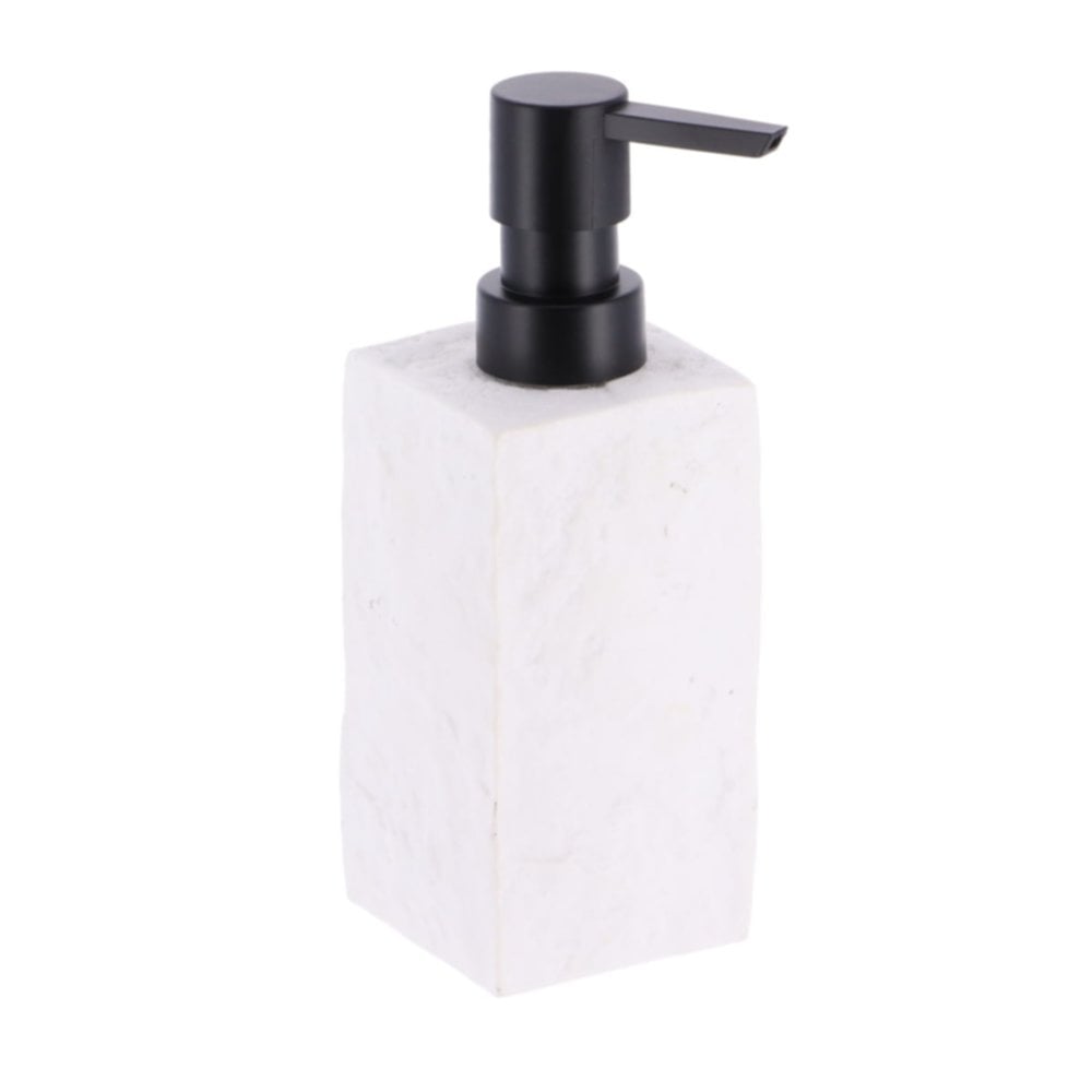 Distributeur à savon carré effet pierre polyrésine blanc 260 mL - TENDANCE