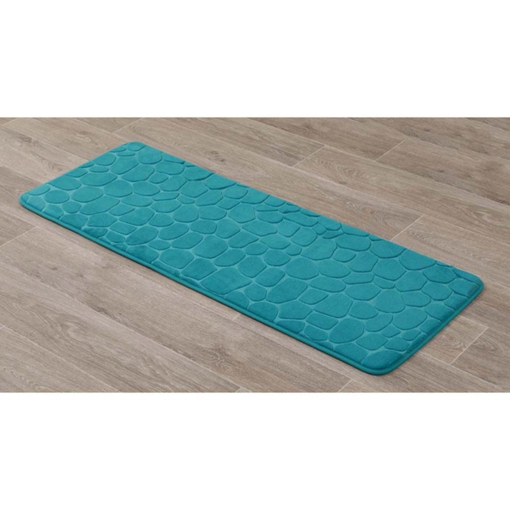 Tapis mémoire de forme galet 45 x 120 cm bleu canard - TENDANCE