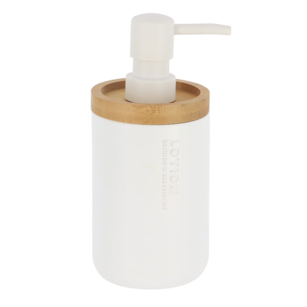 Distributeur à savon polyrésine 280 mL bambou/blanc - TENDANCE