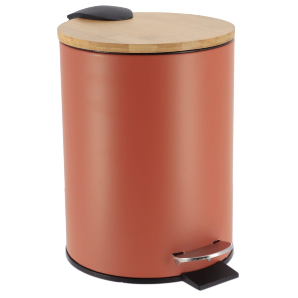 Poubelle avec frein de chute métal/bambou terracotta 2,5 L - TENDANCE