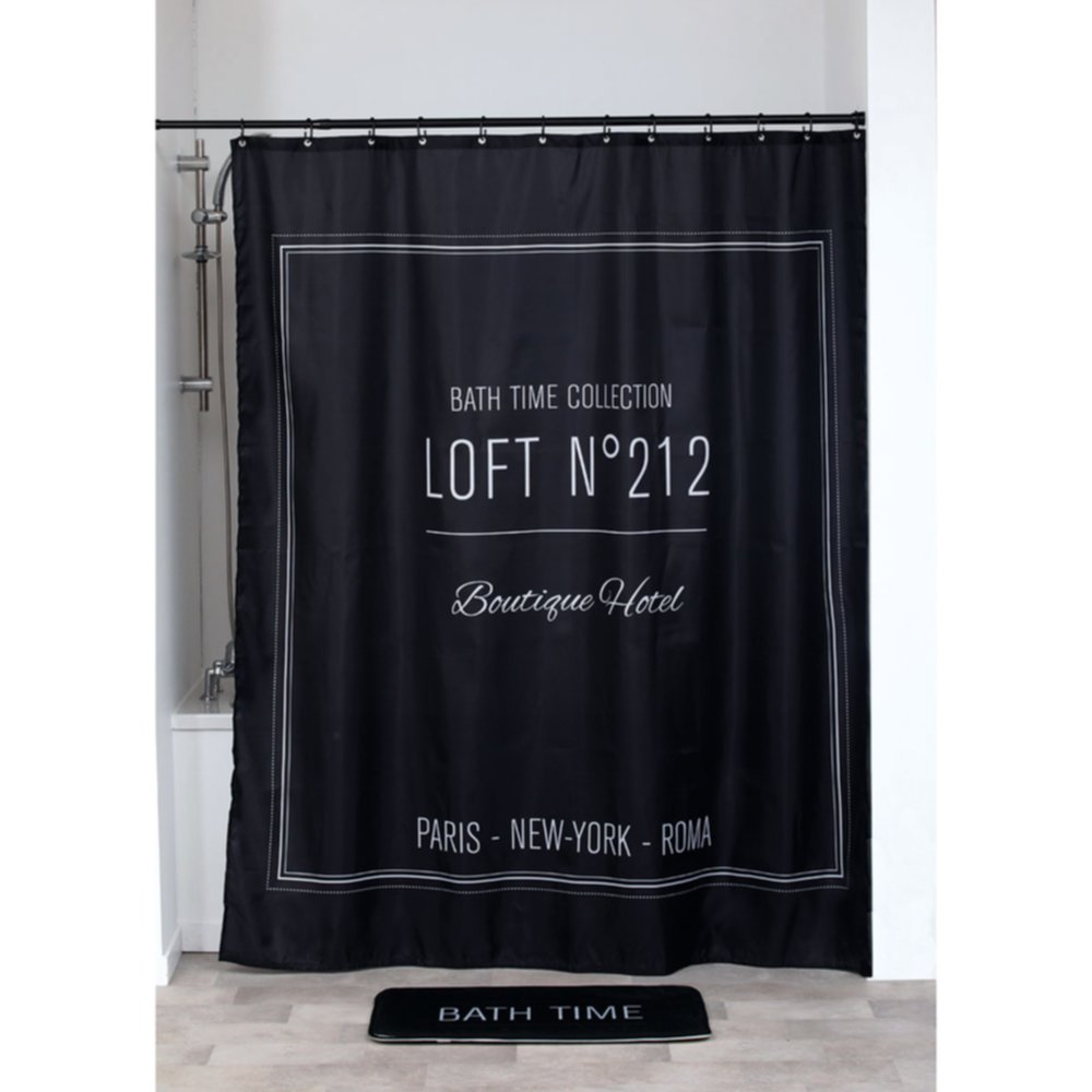 Rideau de douche polyester Neo Retro 180 x 200 cm noir - TENDANCE