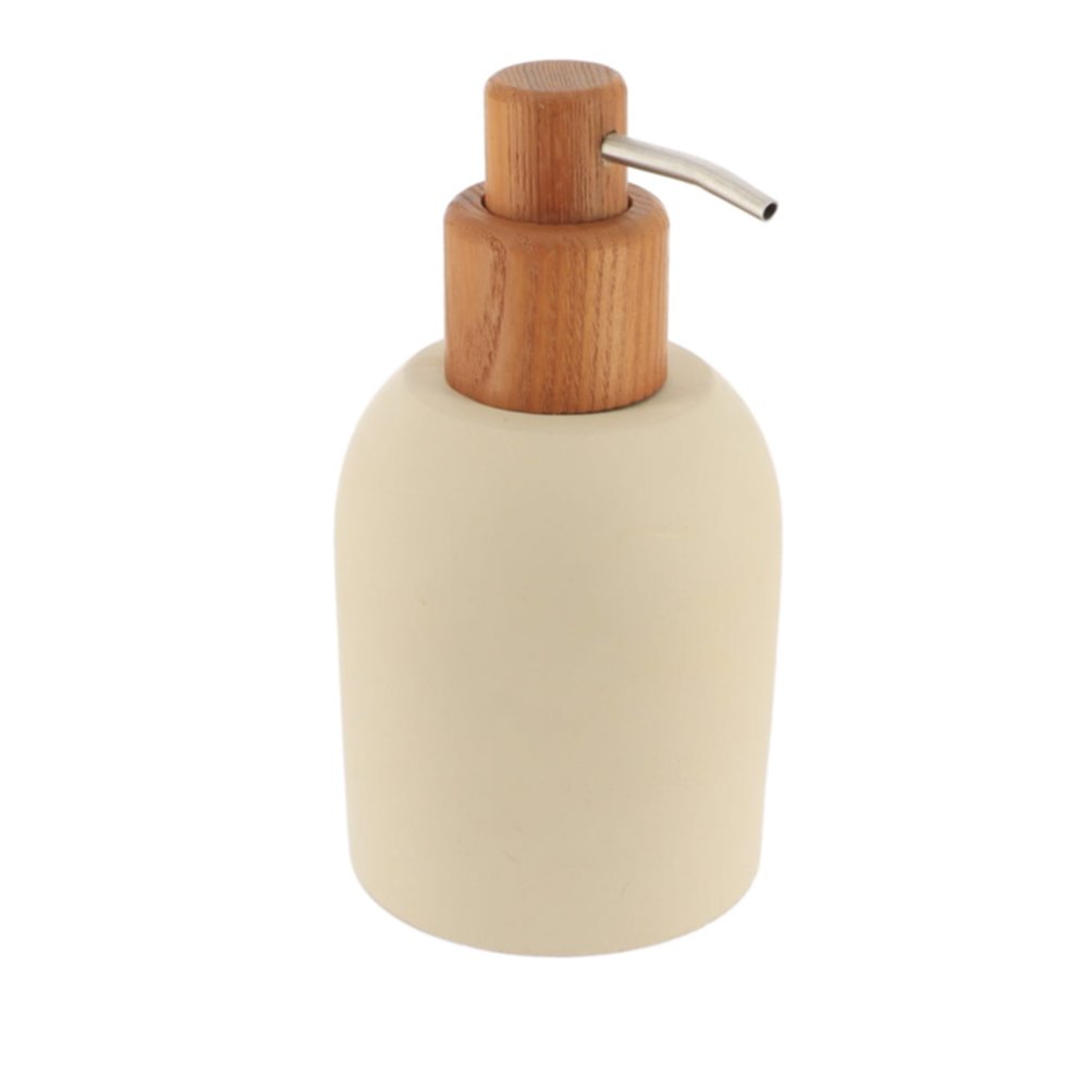 Distributeur savon polyrésine/acacia arrondi beige 230 mL aspect brut - TENDANCE