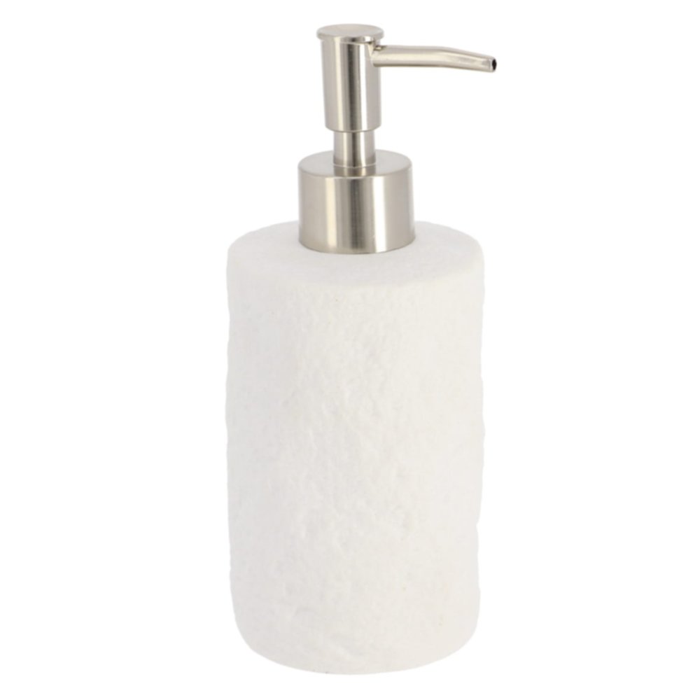 Distributeur savon rond polyrésine effet pierre blanc 350 mL - TENDANCE