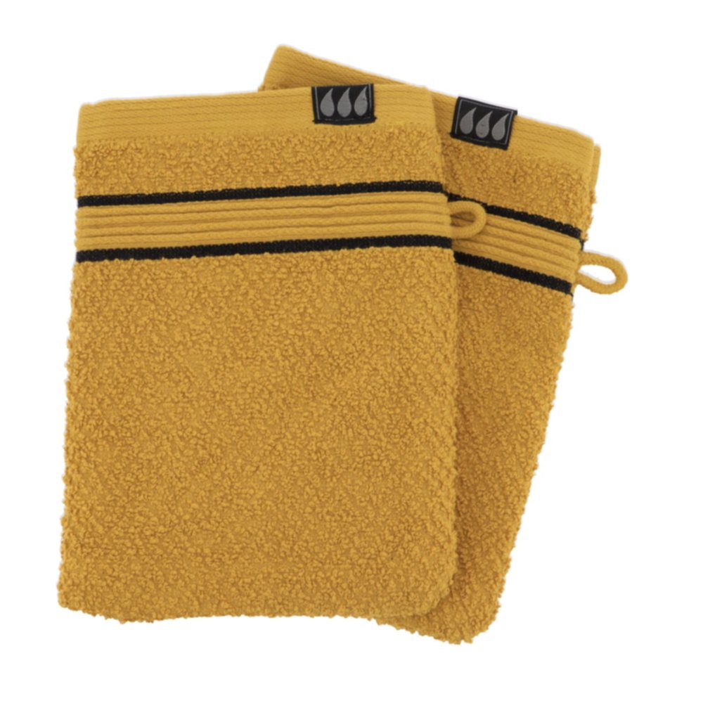 2 gants de toilette 15 x 21 cm 100% coton ocre/noir - TENDANCE