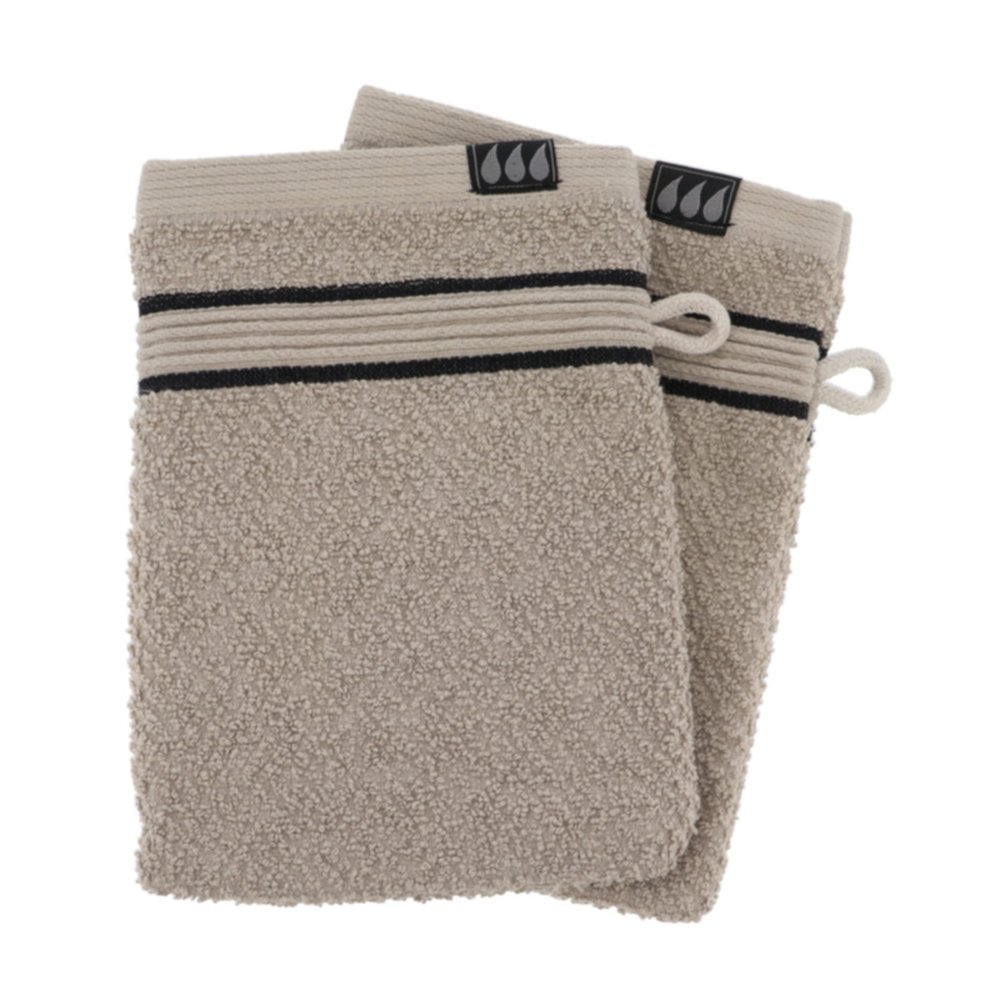 2 gants de toilette 15 x 21 cm 100% coton beige/noir - TENDANCE