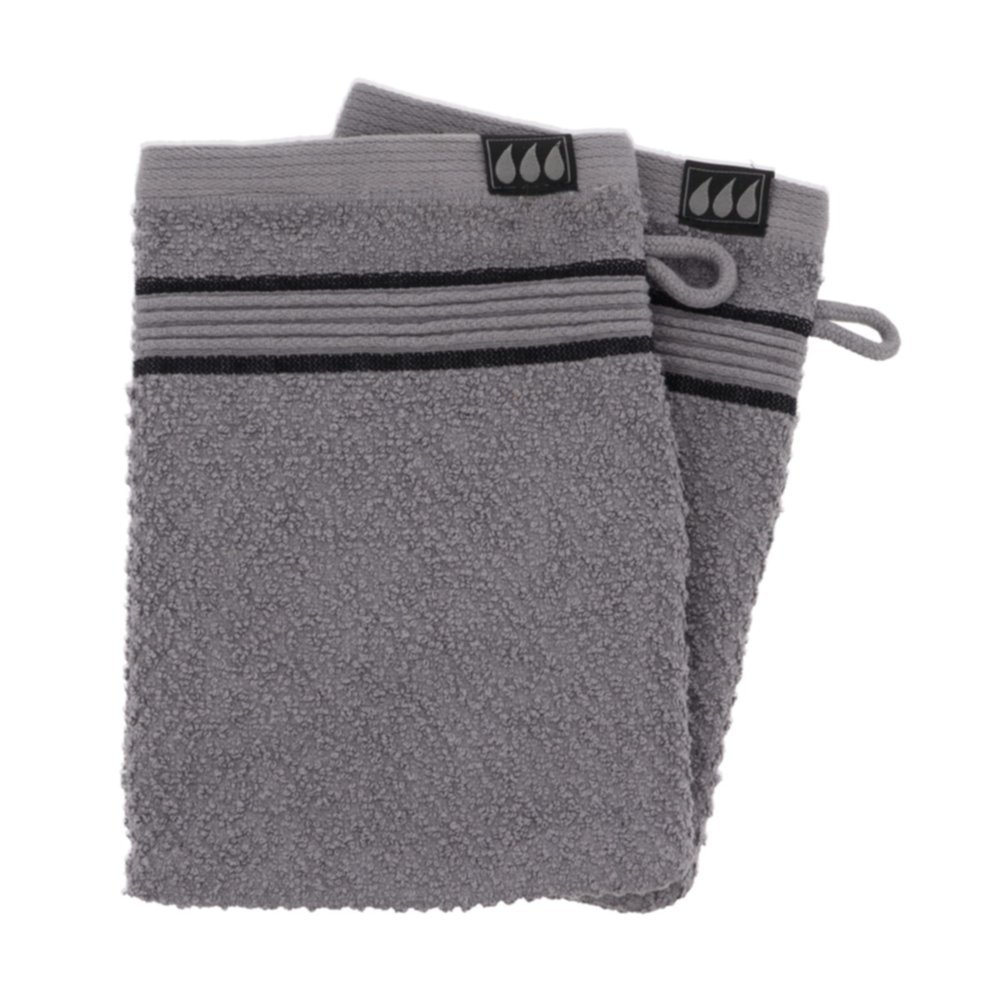 2 gants de toilette 15 x 21 cm 100% coton gris/noir - TENDANCE