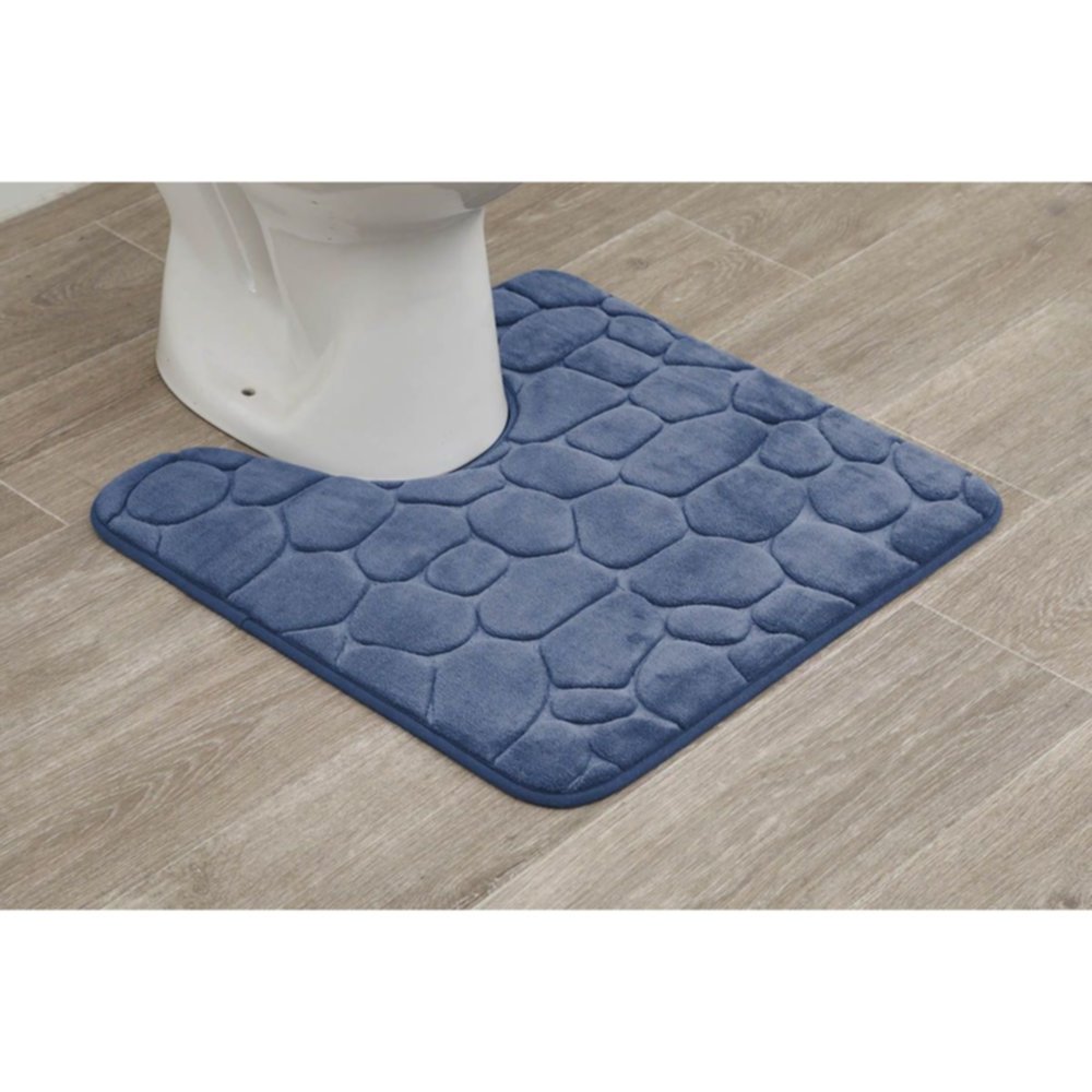 Tapis contour WC mémoire de forme galet 45 x 50 cm bleu marine - TENDANCE