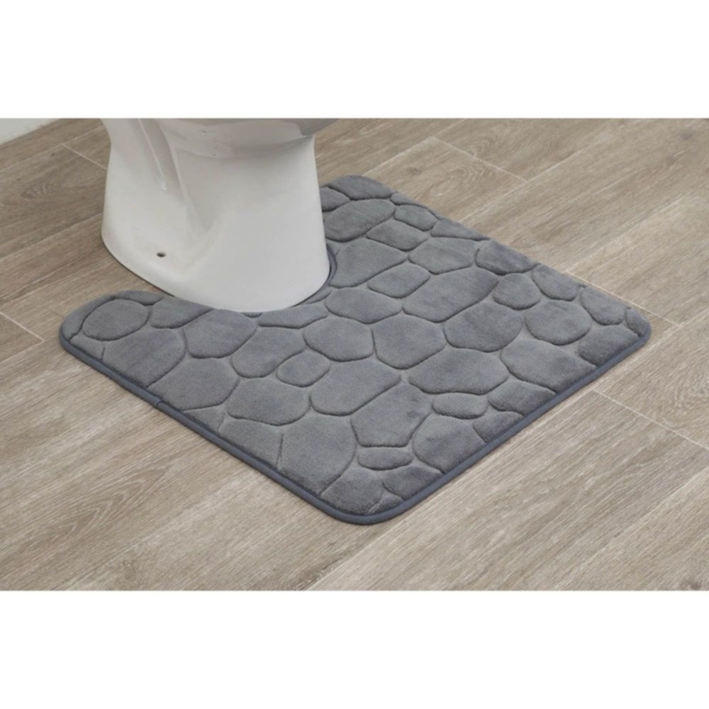 Tapis contour WC mémoire de forme galet 45 x 50 cm gris foncé - TENDANCE