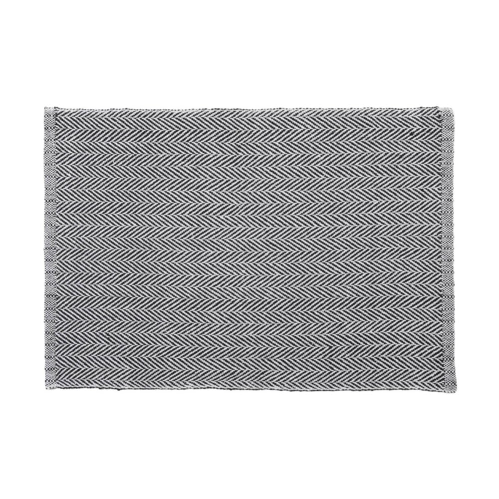 Tapis  coton/polyester 60 x 90 cm motif chevron noir/blanc - TENDANCE