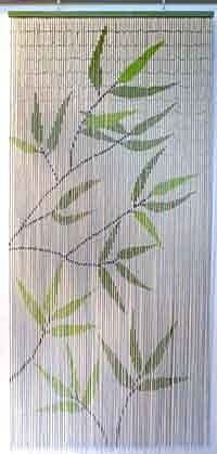 Rideau de porte sticks bambou imprimés feuilles bambou 90 x 200 cm - vert