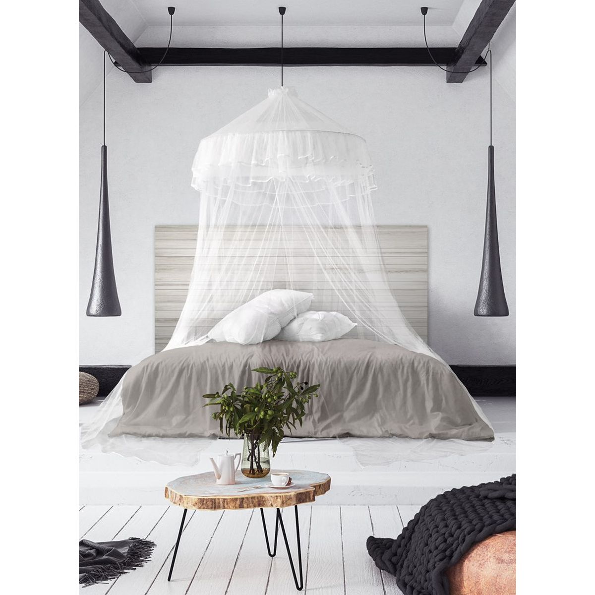 Ciel de lit moustiquaire 2 personnes Ø60 cm x 2,50 m blanc