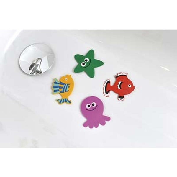 Set de 4 mini fonds de douche pieuvre/poisson rouge/poisson jaune/etoile de mer - enfantine